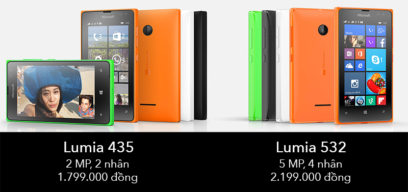 So sánh cấu hình: Lumia 435 và Lumia 532